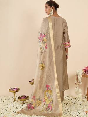 Women Floral Regular Thread Work Raw Silk Kurta with Trousers & With Dupatta 5