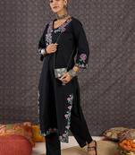 Women Floral Embroidered Regular Thread Work Pure Cotton Kurta with Trousers