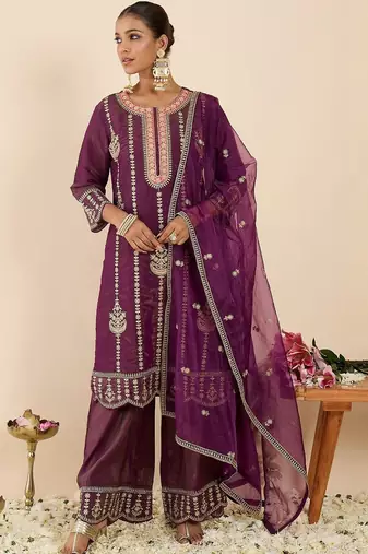 Women Ethnic Motifs Embroidered Regular Kurta with Palazzos & With Dupatta