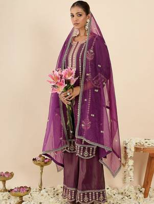 Women Ethnic Motifs Embroidered Regular Kurta with Palazzos & With Dupatta 3