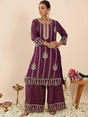 Women Ethnic Motifs Embroidered Regular Kurta with Palazzos & With Dupatta 4