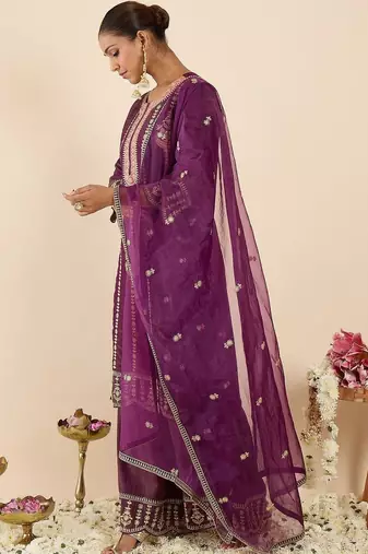Women Ethnic Motifs Embroidered Regular Kurta with Palazzos & With Dupatta