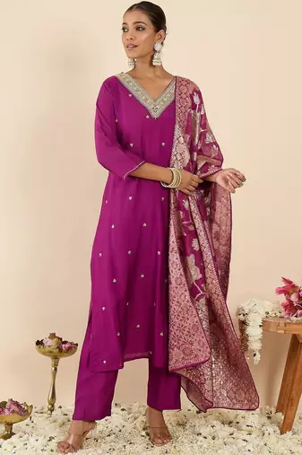 Yoke Design Thread Work Kurta With Palazzos