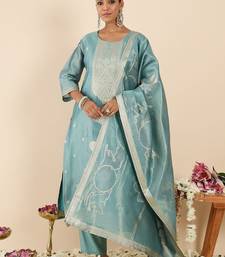 Floral Printed Thread Work Pure Cotton Kurta With Palazzos & Dupatta