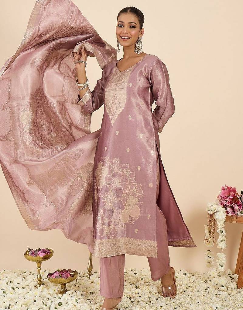 Women Ethnic Motifs Regular Kurta with Trousers & With Dupatta