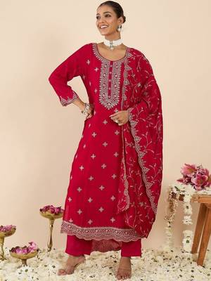 Women Ethnic Motifs Embroidered Regular Thread Work Kurta with Trousers & With Dupatta 5