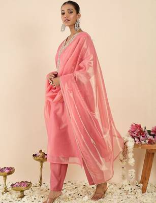 Women Ethnic Motifs Embroidered Regular Thread Work Kurta with Trousers & With Dupatta 3