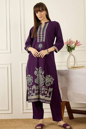 Women Ethnic Motifs Printed Regular Pure Cotton Kurta with Trousers