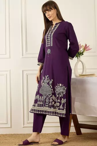 Women Ethnic Motifs Printed Regular Pure Cotton Kurta with Trousers