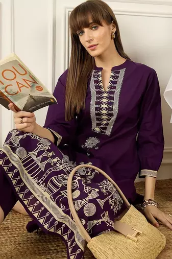 Women Ethnic Motifs Printed Regular Pure Cotton Kurta with Trousers