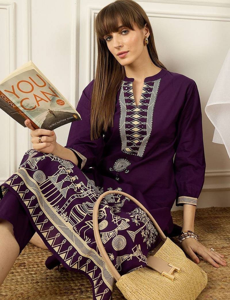 Women Ethnic Motifs Printed Regular Pure Cotton Kurta with Trousers