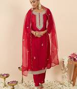 Women Ethnic Motifs Embroidered Regular Thread Work Kurta with Trousers & With Dupatta