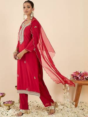 Women Ethnic Motifs Embroidered Regular Thread Work Kurta with Trousers & With Dupatta 3