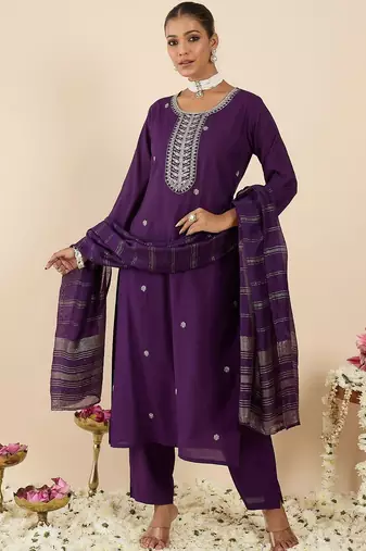 Women Ethnic Motifs Embroidered Regular Thread Work Kurta with Trousers & With Dupatta
