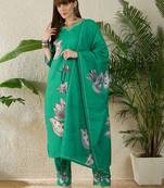 Women Floral Printed Regular Thread Work Kurta with Trousers & With Dupatta