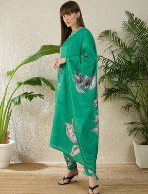 Women Floral Printed Regular Thread Work Kurta with Trousers & With Dupatta 6