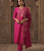 Ethnic Motifs Embroidered Thread Work Pure Cotton Kurta With Trousers & Dupatta