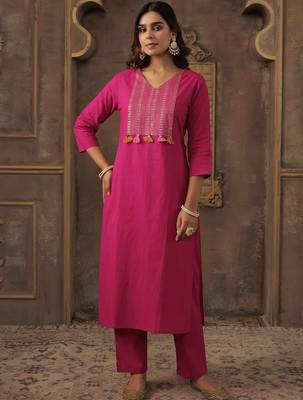Ethnic Motifs Embroidered Thread Work Pure Cotton Kurta With Trousers & Dupatta 2