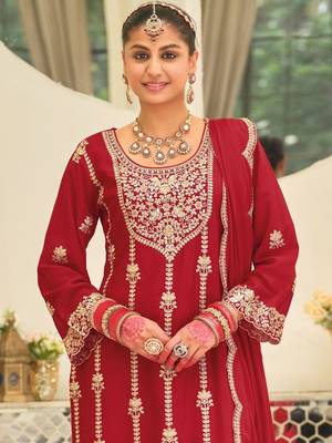 Ethnic Motifs Embroidered Straight Kurta With Palazzos & Dupatta 1