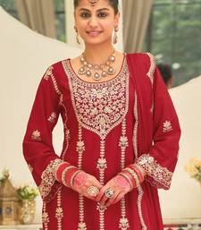 Ethnic Motifs Embroidered Straight Kurta With Palazzos & Dupatta