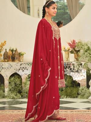 Ethnic Motifs Embroidered Straight Kurta With Palazzos & Dupatta 4