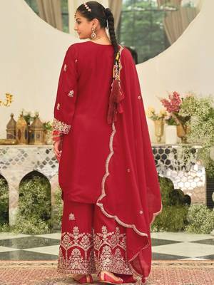 Ethnic Motifs Embroidered Straight Kurta With Palazzos & Dupatta 5
