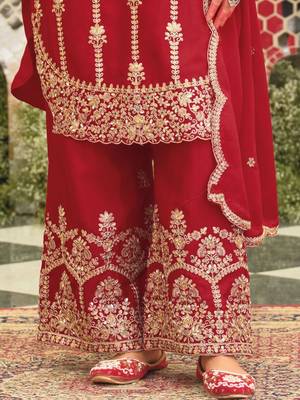 Ethnic Motifs Embroidered Straight Kurta With Palazzos & Dupatta 7