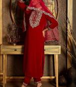 Women Ethnic Motifs Embroidered Thread Work Velvet Kurta & Trousers With Dupatta