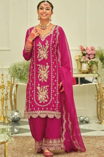 Ethnic Motifs Embroidered Thread Work Kurta With Patiala & Dupatta