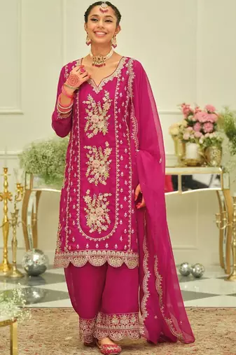 Ethnic Motifs Embroidered Thread Work Kurta With Patiala & Dupatta