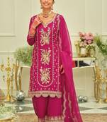 Ethnic Motifs Embroidered Thread Work Kurta With Patiala & Dupatta