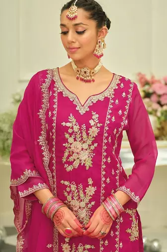 Ethnic Motifs Embroidered Thread Work Kurta With Patiala & Dupatta