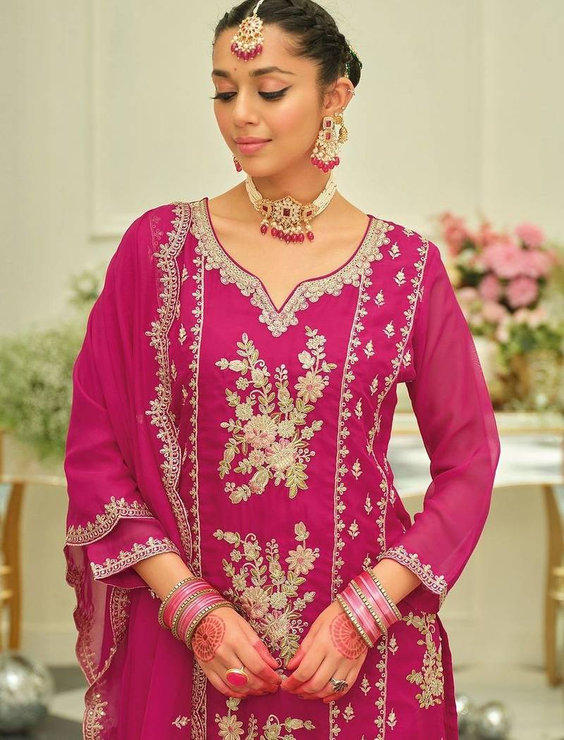 Ethnic Motifs Embroidered Thread Work Kurta With Patiala & Dupatta