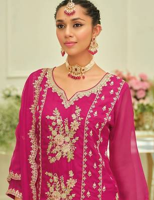 Ethnic Motifs Embroidered Thread Work Kurta With Patiala & Dupatta 4