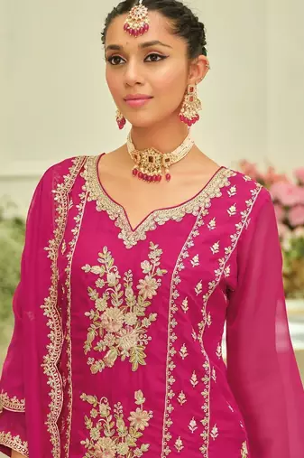 Ethnic Motifs Embroidered Thread Work Kurta With Patiala & Dupatta