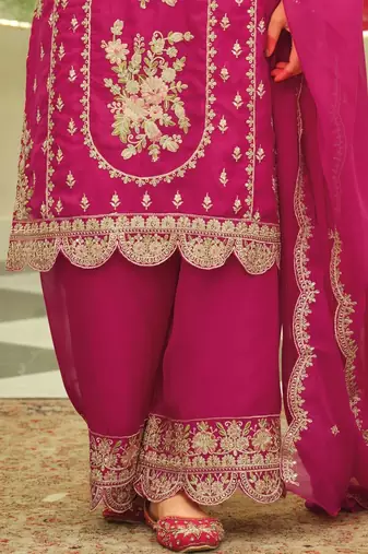 Ethnic Motifs Embroidered Thread Work Kurta With Patiala & Dupatta