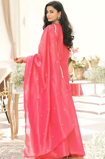 Ethnic Motifs Embroidered V-Neck Thread Work Kurta With Palazzos & Dupatta