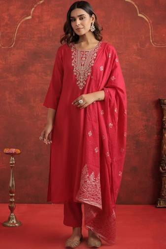 Women Ethnic Motifs Embroidered Regular Thread Work Kurta with Trousers & Dupatta