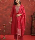 Women Ethnic Motifs Embroidered Regular Thread Work Kurta with Trousers & Dupatta