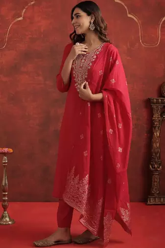 Women Ethnic Motifs Embroidered Regular Thread Work Kurta with Trousers & Dupatta