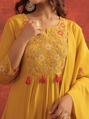 Women Floral Embroidered A-Line Kurta with Trousers & Dupatta 6