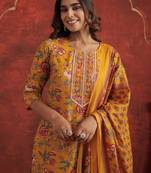 Women Ethnic Motifs Printed Regular Thread Work Kurta with Trousers & Dupatta