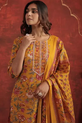 Women Ethnic Motifs Printed Regular Thread Work Kurta with Trousers & Dupatta