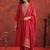 Floral Yoke Design Round Neck Thread Work Straight Kurta With Trousers & Dupatta