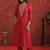 Floral Yoke Design Round Neck Thread Work Straight Kurta With Trousers & Dupatta