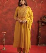 Women Floral Embroidered A-Line Kurta with Trousers & Dupatta
