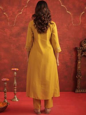 Women Floral Embroidered A-Line Kurta with Trousers & Dupatta 4