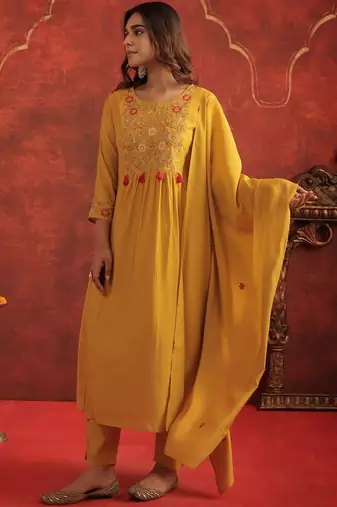 Women Floral Embroidered A-Line Kurta with Trousers & Dupatta