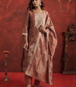 Ethnic Motifs Woven Design Zari Straight Kurta With Trousers & Dupatta