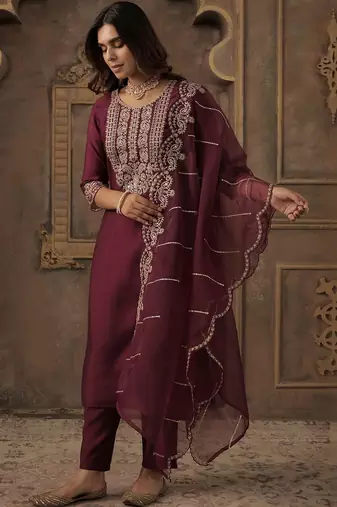 Women Ethnic Motifs Embroidered Kurta with Trousers & Dupatta